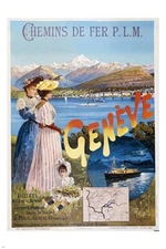 GENEVA vintage train travel poster CHEMINS DE FER P.L.M. beautiful 20x30 RARE