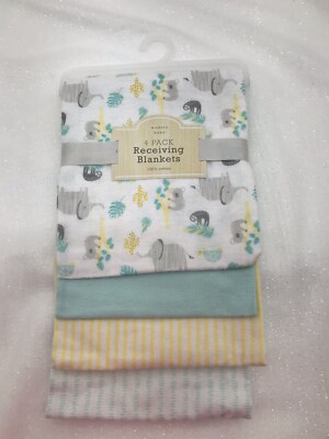 Boys Girls Modern Baby 4 Pack Animals Stripe Solid Receiving Swaddle Blankets 