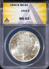 1924 Silver Peace Dollar MS 63 ANACS # 7577193 + Bonus