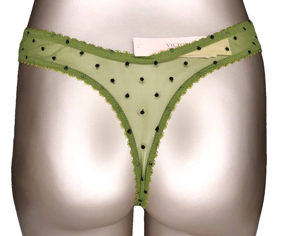 Calcinha fio dental Victoria's Secret muito sexy nova com etiquetas pequena verde perna alta malha transparente - Imagem 4 de 4