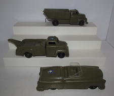 3 Vintage Irwin Military Army Vehicles Tow Truck, Staff Car, Dump Truck