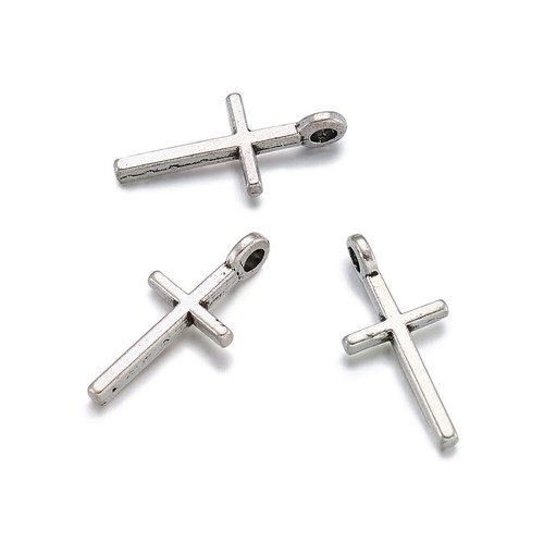 50pcs Tibetan Silver Alloy Cross Pendants Nickel Free Metal Dangle Charms 17x8mm - Picture 2 of 8