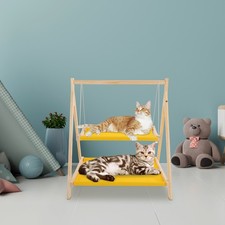 2-Tier Wooden Cat Hammock Bed Wide Sturdy for Indoor Small Pet Cage Swing Bed