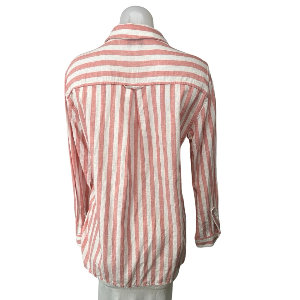 Old Navy Red White Linen Striped Button Up Collar Long Sleeve Shirt Blouse Top S - Image 2 of 4