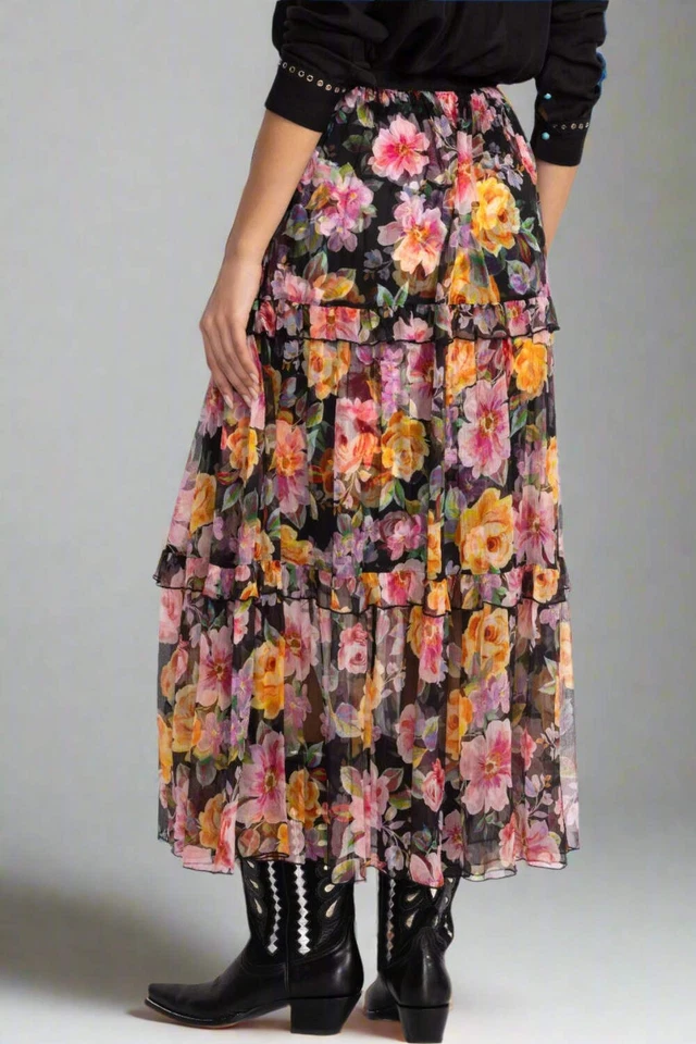 Maxi Falda Johnny Was Jade Terra Floral Seda en Niveles L78825-1 Foto 4 de 4