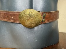 SOLID BRASS VTG BELT BUCKLE W LEATHER BELT HAND WROUGHT SIGNED THE QUIET NIGHT