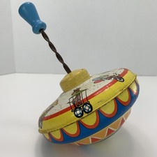 Vintage Ohio Art Steel Toy Spinning Top - WORKS Circus Animals