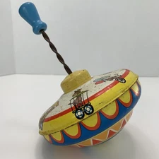Vintage Ohio Art Steel Toy Spinning Top - WORKS! Circus Animals