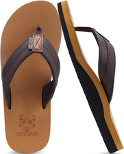 Men Flip Flops Leather Arch Support Comfortable Thong Sandals Slip On