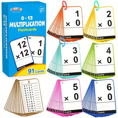 91 Cards Multiplication Flash Cards 0-12 Times Table Math Flashcards Educational