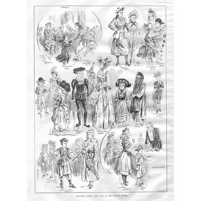 LONDON Kinder Kostüm Ball im Herrenhaus - Antikdruck 1893