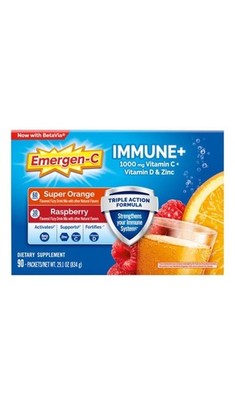 Emergen-C Vitamin C D Zinc Powder Super Orange Raspberry 90 Packets Immune