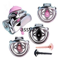 Small Wearable Male Chastity Cage Device Ring Lock with Silicone Tube Plug