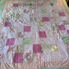 Handmade Pink Patchwork Baby Quilt Horseshoe Flower Applique 63 x 70