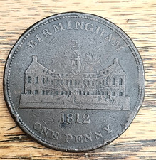 ANTIQUE 1812 BIRMINGHAM WORKHOUSE ONE PENNY TOKEN POUND NOTE 240 TOKENS - 3.5CM