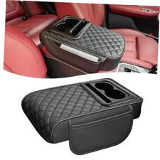 Car Center Console Cover, Leather Car Armrest 1 PC Black with 2 Storage Bags