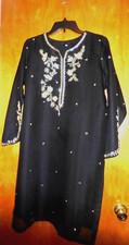 Pakistani 3-piece Kurti Kameez Pants Dupatta Black Large Not Agha Noor Maria B