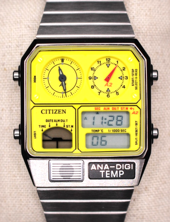 Citizen JG2170-59Y Ana-Digi Temp Record Label Ltd 500 Yellow SS