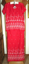 NEW LEGENDS 2 PC. OUTFIT SZ. M RED W/ FLORAL FULL LENGHT WRAP AROUND SKIRT NWT