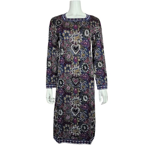 Missoni, Missoni Italy Vintage Knit Dress Heart Geometric Abstract Multicolor Midi 90s