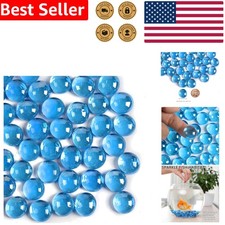 Light Blue Glass Beads 0.5lb, Smooth Flat Marbles for Vase Centerpieces