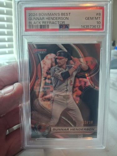 w024 BOWMAN BEST GUNNAR HENDERSON BLACK REFRACTOR 3/10 PSA SLAB GEMMT 10