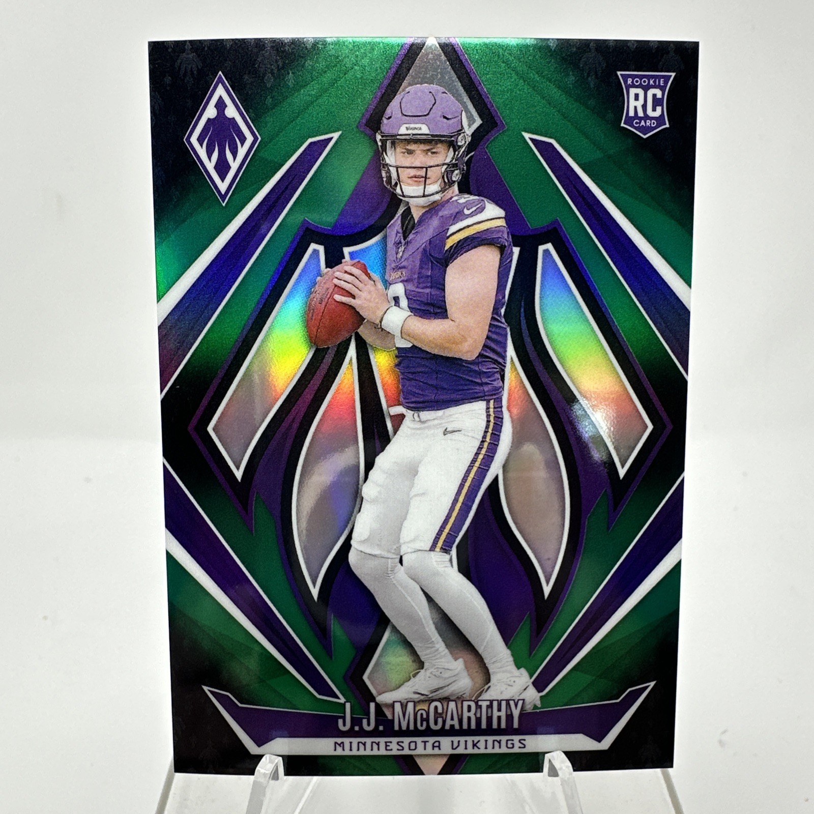 2024 Panini Phoenix J.J. McCarthy Green Fade /199 Rookie (RC) #185 Vikings