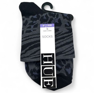 Hue Womens Black Animal Print Cotton Body Socks One Size Fits Most