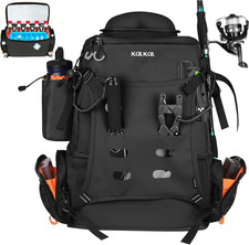 Water-Resistant Fishing Tackle Backpack with Cooler  Rod Holders, 51L