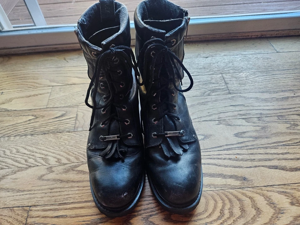 Harley-Davidson Men’s 14 Black Motorcycle Boots Zip Up Leather Broken Loop - Image 2 of 4