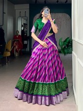 Women's Tasar Silk Purple Lehenga Choli Dupatta Set Indian Wedding Party Wear