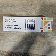 NEW Special Supplies Stainless Steel Adaptive Eating Utensils Set of 4 Blue