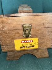 Genuine Oak Wooden Kiwi Shoe Server Shoeshine Kit Dovetail Corners Two Brushes