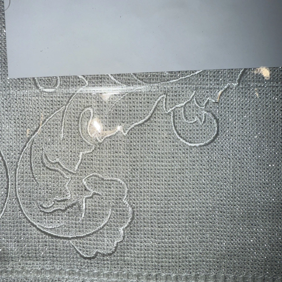 Sferra Metallic Silver  Linen With White Thread Embroidery Table Runner  15 X 54 - Image 2 of 4