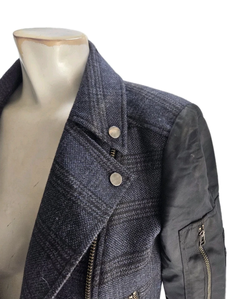 Veronica Beard Women's Jacket 0 Blue Plaid Wool Everly Combo Moto Biker - Image 3 of 4