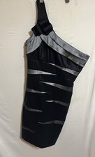 One Shoulder Bodycon Club Party Dress Prom Back Zipper Lined Black Grey R