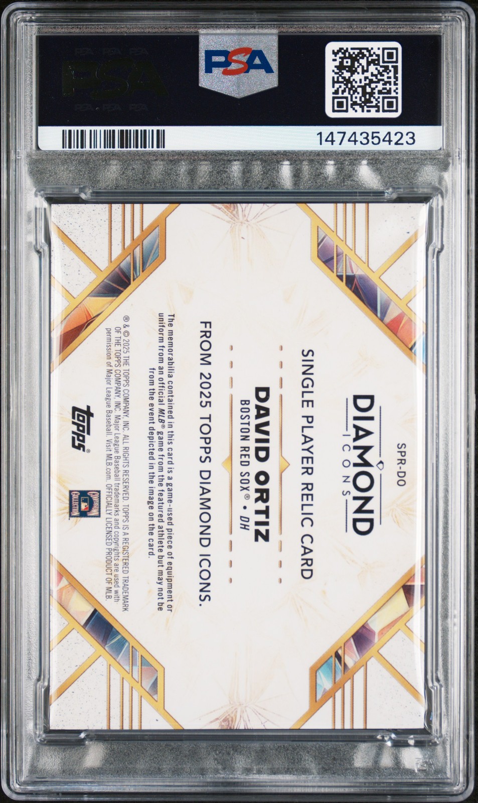 2025 TOPPS DIAMOND ICONS SINGLE PLAYER RELICS #SPR-DO DAVID ORTIZ 18/25 PSA 7 view 2