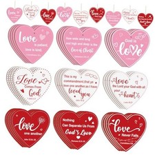 36 Pcs Christian Valentine Ornaments for Tree Wood Heart Valentine's Large Red