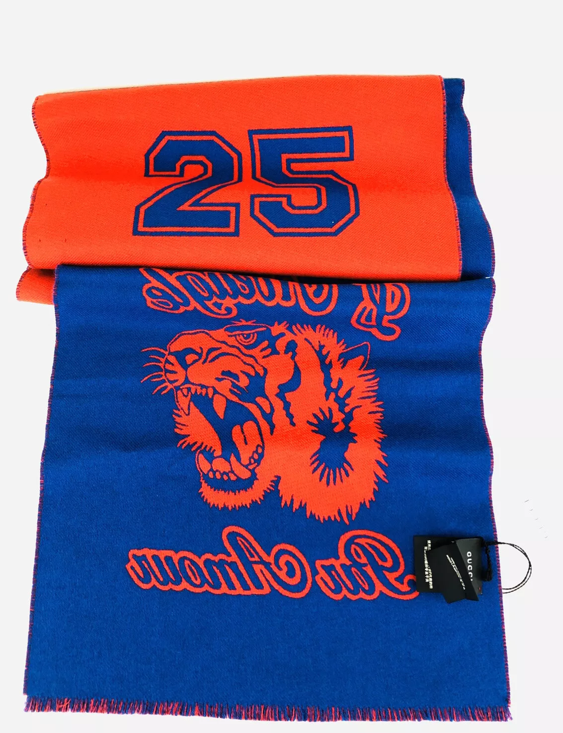 Foulard silencieux laine tigre jacquard Gucci l'Aveugle par amour bleu/rouge