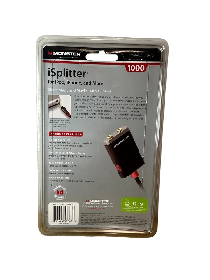 R•Monster iSplitter 1000 for iPad, iPhone and iPod Volume Control New In SEALED - Image 2 of 2