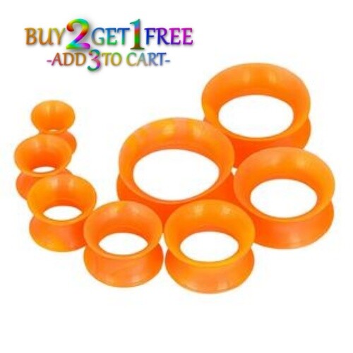 Pair 8g-1" SILICONE EARSKIN TUNNELS Double Flare Gauges Ultra Thin Ear 1018 - Picture 81 of 84