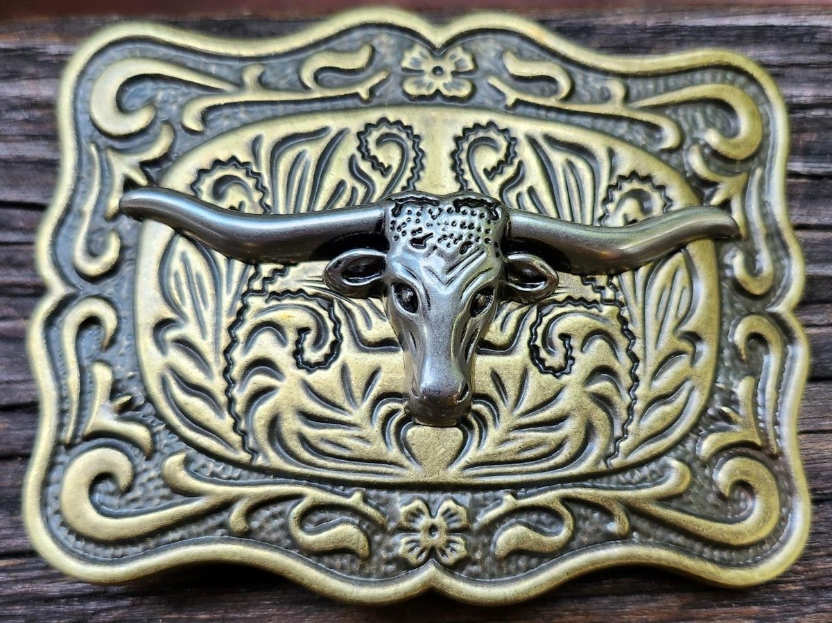 NEW 3-D BULL HEAD LONG HORN BRONZE WESTERN RODEO COWBOY BELT