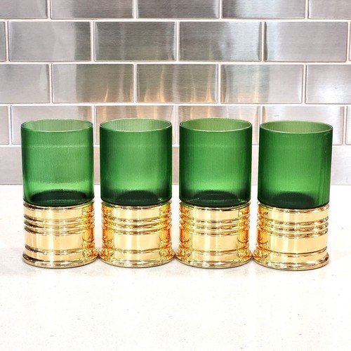 4 Imperial Glass Trader Vic Sure Shot Green Gold Shotgun Shell Glass Tumblers - Picture 4 of 9