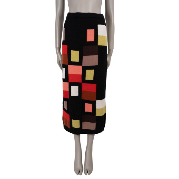 71617 authentischer FENDI schwarz & bunt Wollmischung 2016 geometrischer Strickrock S