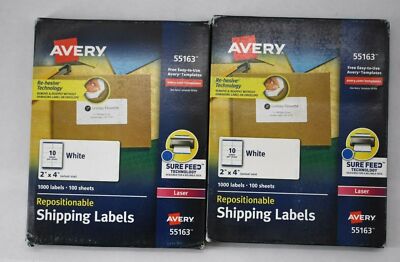 Lot Of 2 Avery 55163 Repositionable Shipping Labels 2'' x 4'' White Laser Printer
