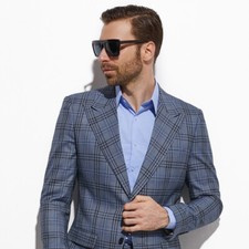 Tailor-made Men Suit Fashion Blue Gray Plaid Man Suit Custom Made Glen Plaid Sui