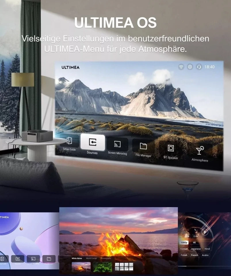 ULTIMEA Apollo P40 Beamer 4K Unterstützt 700 ANSI-Lumen mit Hindernisvermeidung - Bild 4 von 4