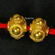 7.5mm 18k Solid Yellow Gold Fancy Spacer Findings Beads Pair 2 