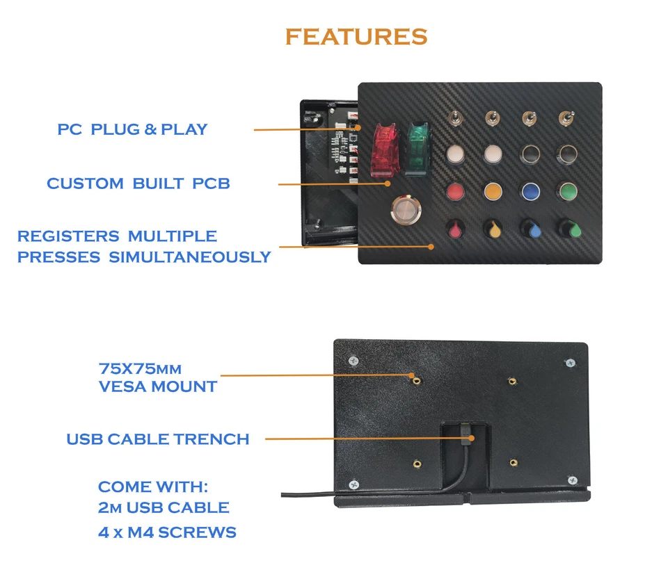 31 Functions Sim Racing/Flight Sim Button Box For PC With Metal Buttons - Image 3 of 4