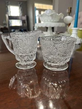 Vintage Duncan & Miller Sandwich Clear Glass Open Sugar & Creamer